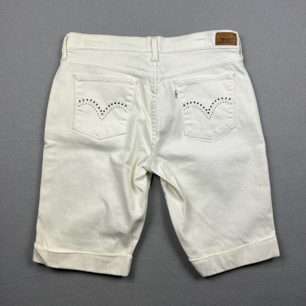 Levis Women 8 White 515 Bermuda Shorts Studded Glam Pockets Cuffed Stretch Denim